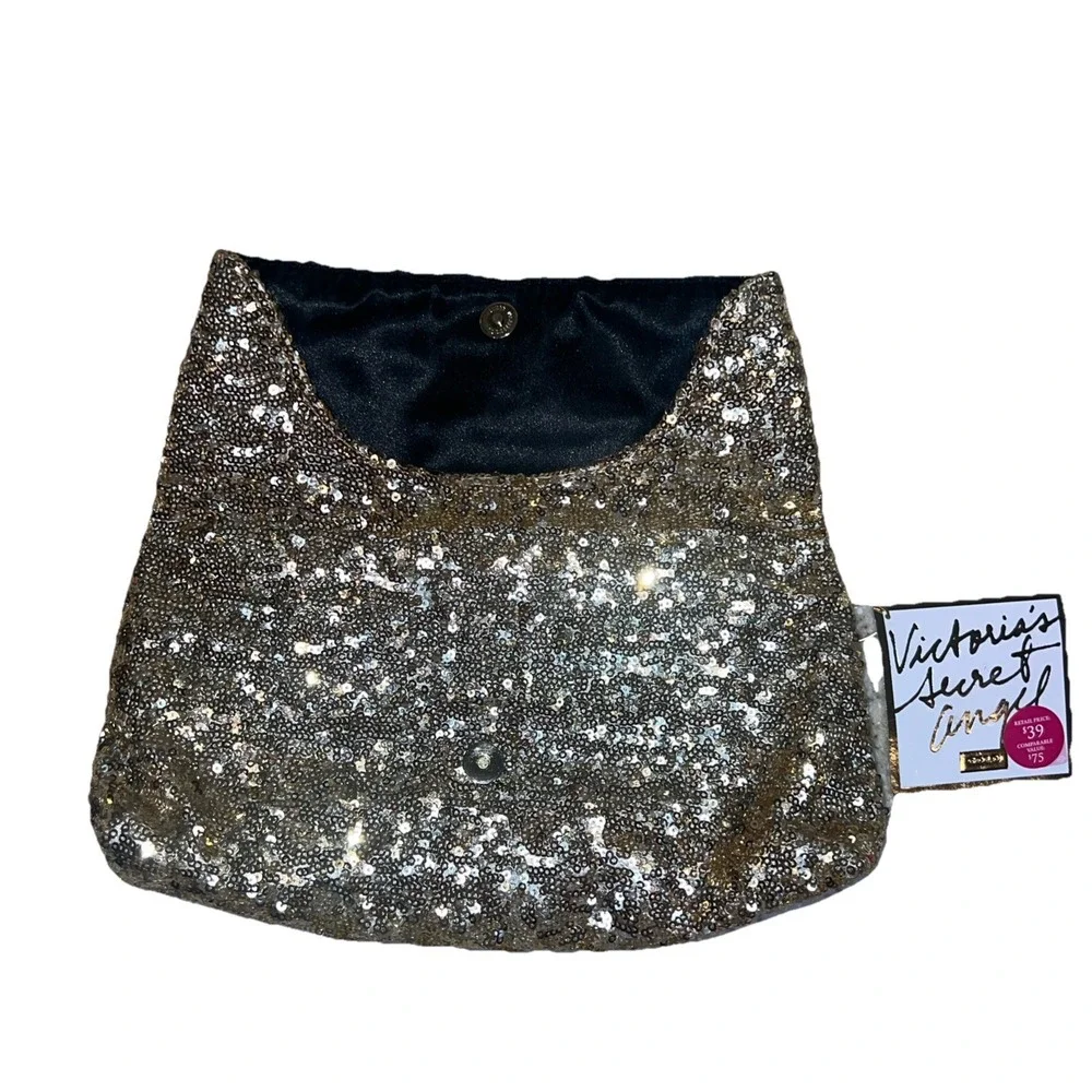 Victoria's Secret Angel Gold Sequin Foldover Clutch‎ Cosmetic Bag NWT Gold Glam